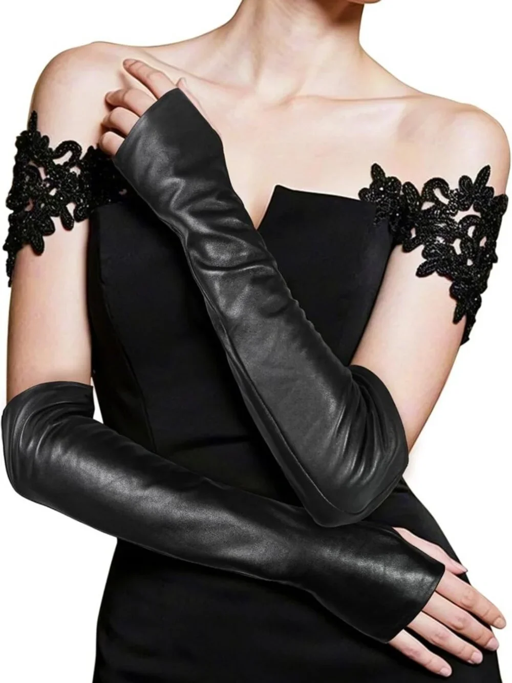 Soft Lambskin Leather Fingerless Gloves for Opera, Parties, & Driving - Chic